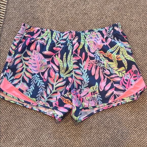 Lilly Pulitzer Pants - Lilly Pulitzer Navy and Pink Tropical Athletic Shorts